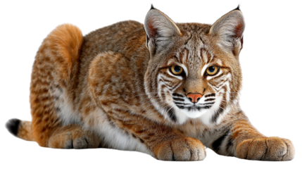 Bobcat's Gaze: A stunning bobcat rests serenely, its intense eyes conveying a primal connection to nature. Capturing the wild's beauty.