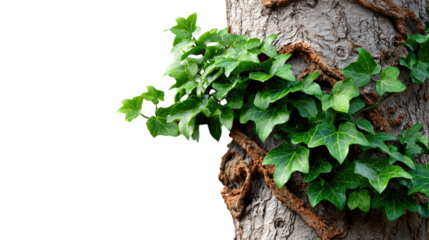Ivy and Bark Intertwined: A close-up view reveals the intricate dance of life as vibrant green ivy embraces the textured bark of a tree, showcasing the harmonious blend of nature.