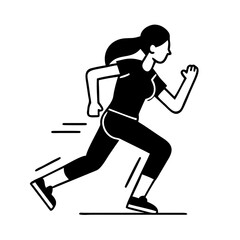Animation of the silhouette of a running woman. Black and white flat style.