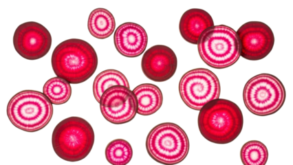 Crimson Beet Slices: A Vibrant Array of Fresh Garden Vegetables on Clean Backdrop for Dietary Awareness and Culinary Arts Presentation