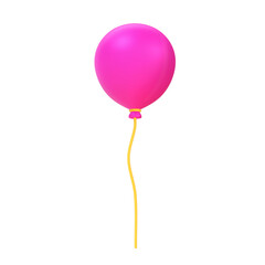A 3D stylized pink balloon with a yellow string floating vertically.