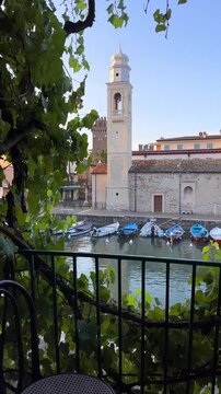 Old port of Lazise historic town on the southeastern shore of Lake Garda, Italy