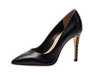 Elegant black leather high heel with leopard print detailing