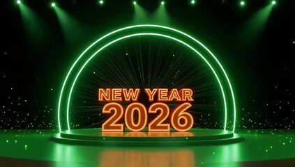 Dynamic New Year 2026 countdown opener with vibrant neon stage lights and futuristic particle effects for celebration openers - Powered by Adobe