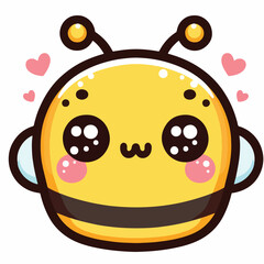 Obraz premium Adorable Kawaii Bee with Hearts Round Face and Antennae.