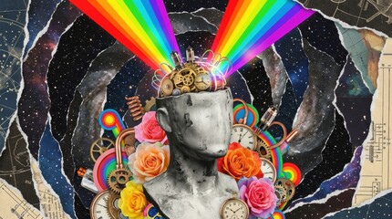 Unlock your creative potential with this vibrant mindscape, where imagination blooms like flowers and ideas flow like a rainbow of inspiration and possibility