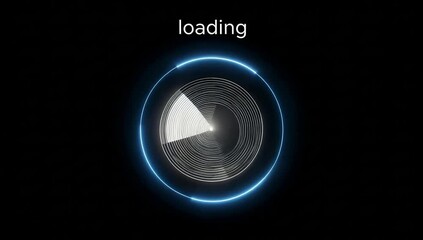 Dynamic futuristic loading screen animation with pulsing blue neon ring and abstract digital processing graphic - Powered by Adobe