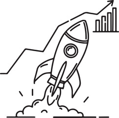 Startup Growth Rocket – Minimal Line Art Business Success Illustration