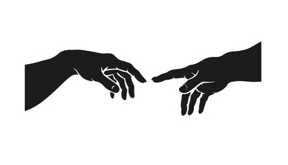 Two hands reaching out to touch fingers in silhouette
