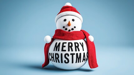 Xmas mobile wallpaper: 3D red-hat snowman + blue gradient, vertical blank for wishes—iOS/Android lock-screen template
