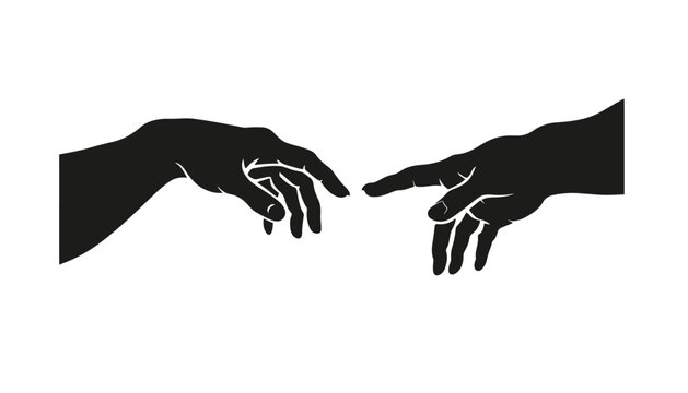 Two hands reaching out to touch fingers in silhouette