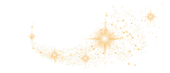 Golden starburst glowing particles and shimmering sparkles flare trails PNG for luxury festive design © Rahman