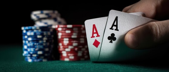 The Aces in a High Stakes Poker Hand on Green Felt