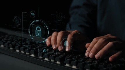 Cybersecurity system interface with biometric lock and data protection. Cybersecurity protects access, identity, cyber security prevents threats, and cyber security supports digital systems. Marrow - Powered by Adobe