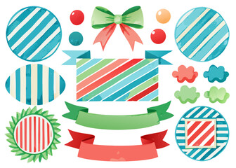 Holiday elements set with ribbons, bow and striped badges Vector