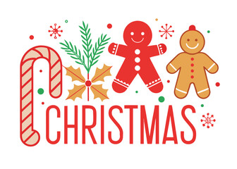 Christmas holiday illustration with gingerbread and candy Vector