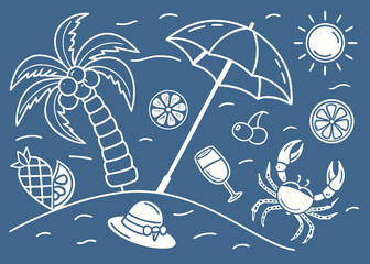 Summer beach vacation elements outline Vector