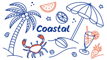 Coastal summer doodle elements Vector