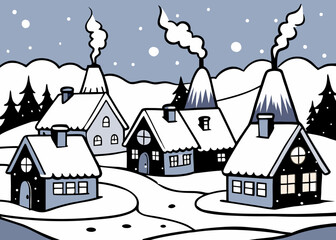 winter landscape with houses