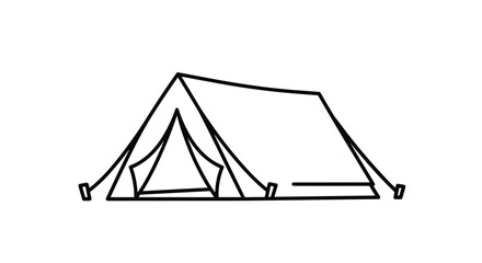 A simple black line art icon of a classic A-frame camping tent, isolated against a clean white background for easy use.