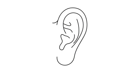 A clean and simple black line art illustration of a human ear, showing the basic anatomical contours and shape on a white background.