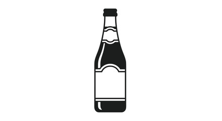 A simple black and white silhouette icon of a classic beer bottle with a blank label area, isolated on a white background.