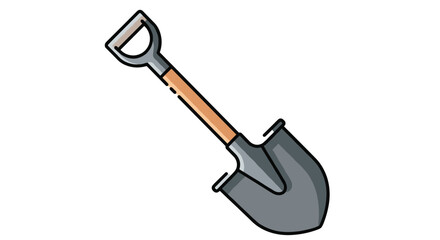 A simple and colorful cartoon icon of a sturdy shovel or spade with a wooden handle and a metal blade.