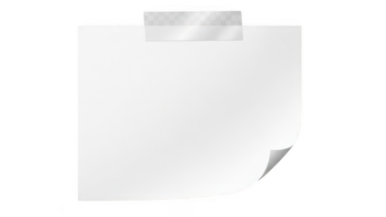 Blank white paper sheet with silver tape on transparent background
