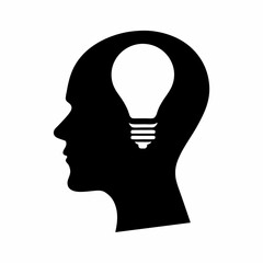 Silhouette of a head with lightbulb inside, representing thoughts and ideas