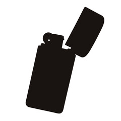 Silhouette of cigarette lighter for design use- Black silhouette of an open cigarette lighter, useful for icons, graphic design, product mockups, and search queries about flame tools