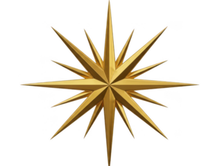Golden 3D starburst shape on transparent background
