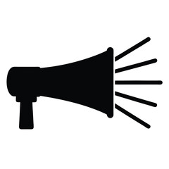 Megaphone silhouette symbolizing loud announcement- Black silhouette of a megaphone emitting sound lines, ideal for concepts of communication, alerts, marketing messages, protests, and public announce