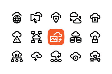 Outline cloud computing icon set