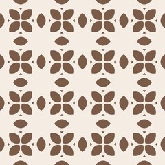 Seamless geometric pattern with brown floral motifs on beige background