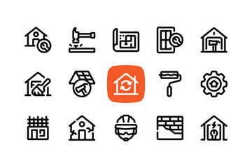 Outline house repair icon set