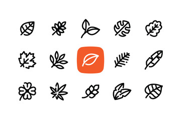 Simple outline leaf icon set