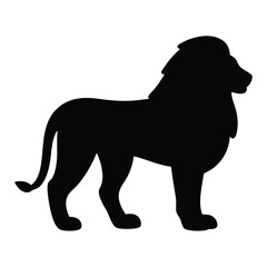 Majestic Lion Silhouette Standing Proudly in Black Against White Background Design
