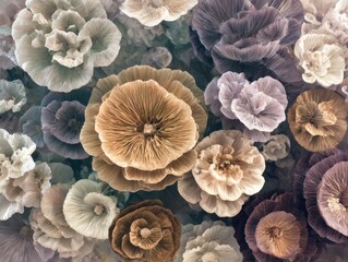 Soft textured floral cluster with layered petals in neutral botanical tones