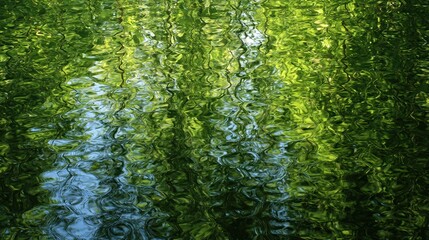 Abstract green water reflection with rippled surface and natural light patterns