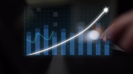 A close-up view of a touchscreen displaying a financial growth graph, showcasing data analysis and interactive elements that highlight a positive trend and upward movement. Copula - Powered by Adobe