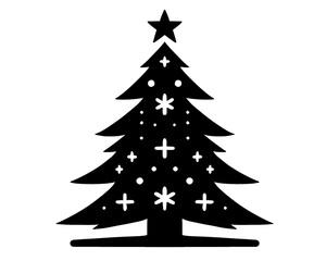 Christmas tree silhouette, icon isolated on white background, type 2