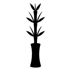 Elegant silhouette of bamboo plant in vase on clean white background