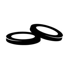Two circular objects resting on a white background in black illustration
