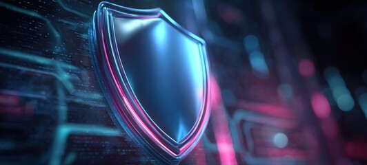 The Shield Icon Protecting Futuristic Digital Network Against Cyber Threats With Neon Glow