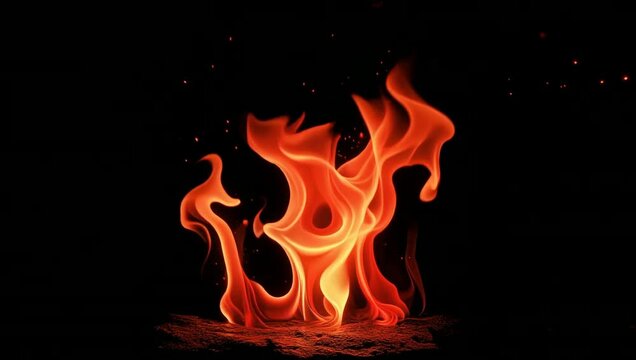 黒背景に赤とオレンジの炎が揺らぐ火の戦闘シーンを捉えた戦いと闘いの動画