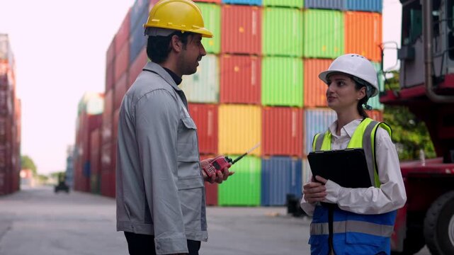 Warehouse meeting logistics professionals discuss operations shipping yard image urban eye level collaboration