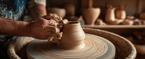 The Clay Pot Being Shaped on a Potter's Wheel by Skilled Artisan
