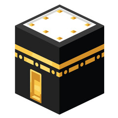 an isometric depiction of the kaaba a cuboid structure adorned with black cloth and golden embellishments showcasing islamic architecture and religious significance high quality