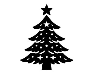 Christmas tree silhouette, icon isolated on white background, type 10