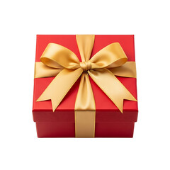 Red holiday gift box with golden bow, isolated